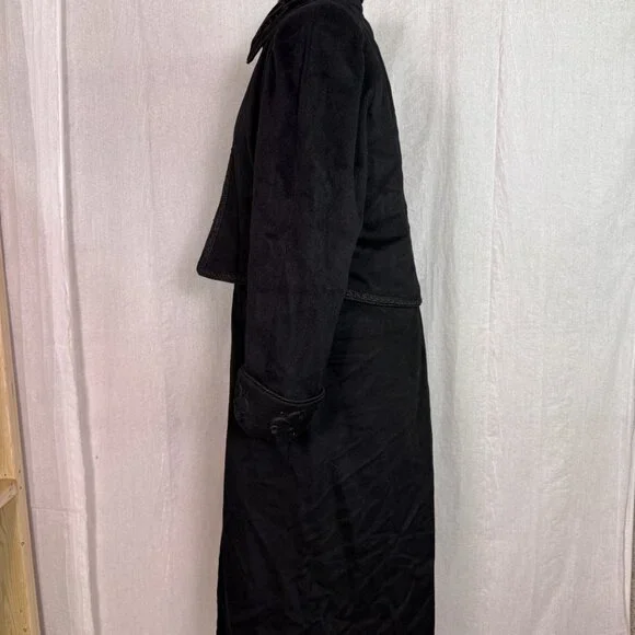 Vtg Lorovi Black Wool Coat Cape Collar Trim Elegant Overcoat Check Measurements - Picture 5 of 11